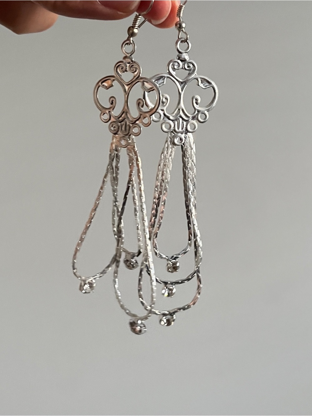 Silver Loop Drop Earrings Elegant Women Jewelry